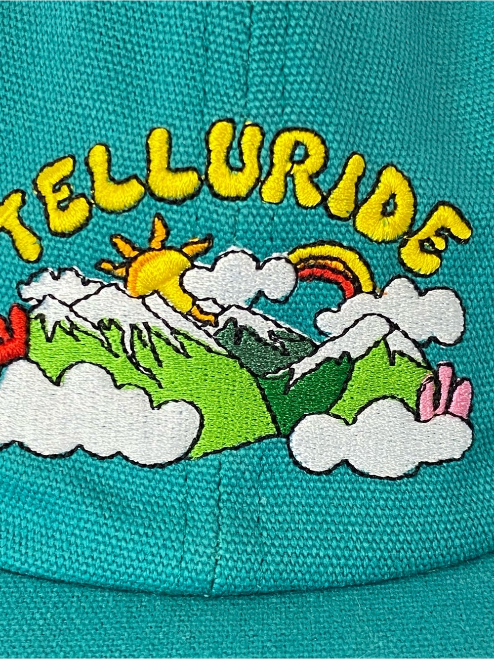 Needle Rock Threads Telluride Canvas Hat Teal 100% Cotton Mountains & Rainbow - Picture 3 of 14